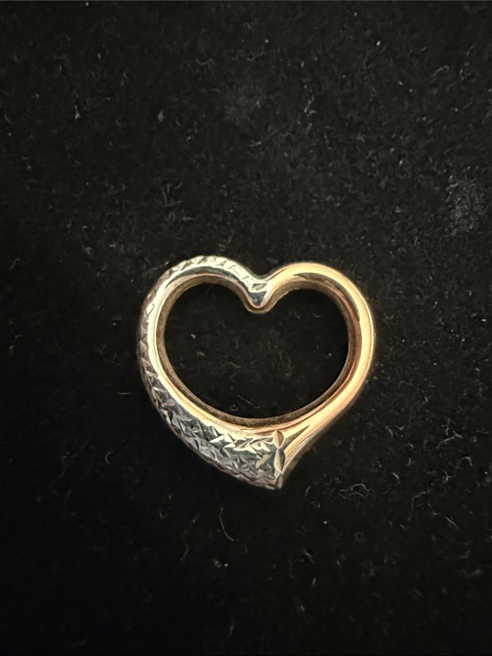 Real 10K gold puffy asymmetric open heart pendant with diamond cut accents